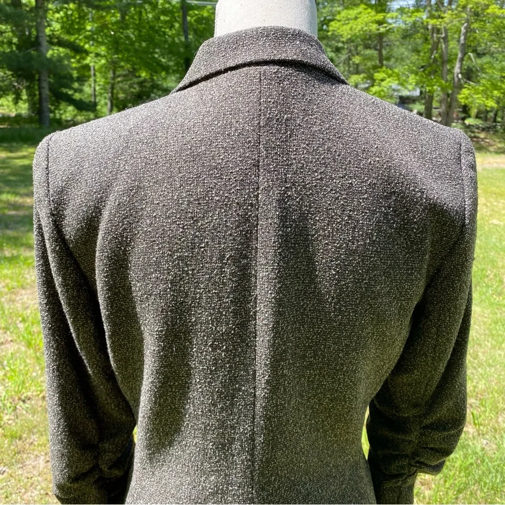 PEACE OF CLOTH JACKET COAT BLAZER BLACK GRAY 3/4 RUCHED SLEEVE POCKETS USA Sz 4